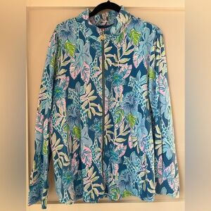 Lilly Pulitzer Leona Zip Up Jacket Macaw Blue Tell Me About It Women’s XL